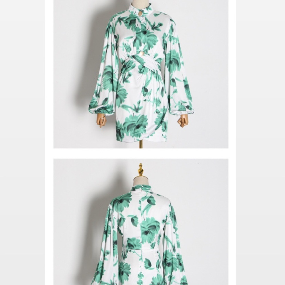 NWT Asymmetrical Hollow Out Print Dresses Long Sle - Picture 7 of 10